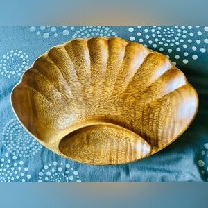 Vintage Monkeypod Wood Chip and Dip Tray Hand Carved Hawaiian Serving Bowl